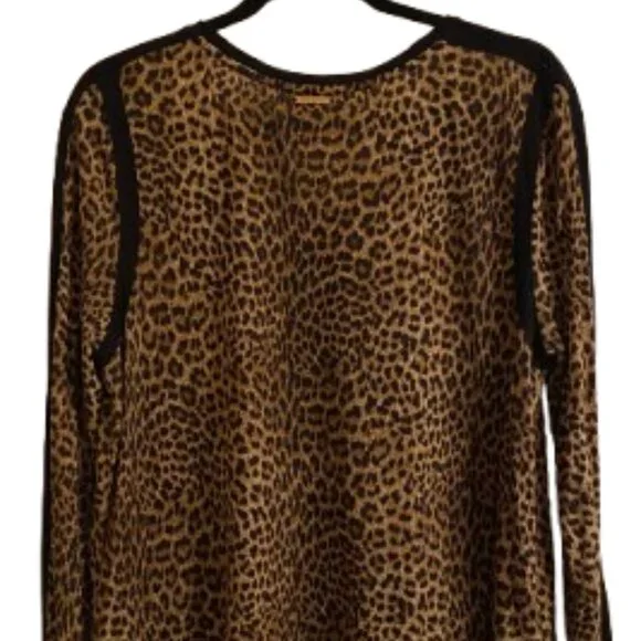MICHAEL Michael Kors Leopard Black Colorblock Long Sleeve Blouse size XL - Picture 10 of 11